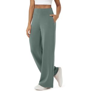 image:imageODODOS Womens Modal Soft Adjustable Wide Leg Pants  High Waist Relaxed Fit Casual Pants with Pockets 29 InseamSlate Green