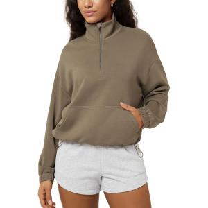 image:imageODODOS Womens Modal Soft Cinchable Sweatshirts Half Zipper Funnel Neck Oversize Pullover with PocketsEspresso