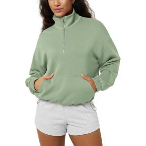 image:imageODODOS Womens Modal Soft Cinchable Sweatshirts Half Zipper Funnel Neck Oversize Pullover with PocketsFog Green