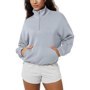 image:imageODODOS Womens Modal Soft Cinchable Sweatshirts Half Zipper Funnel Neck Oversize Pullover with PocketsGrey Dawn