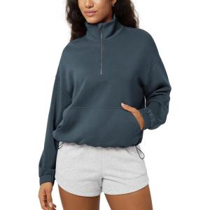image:imageODODOS Womens Modal Soft Cinchable Sweatshirts Half Zipper Funnel Neck Oversize Pullover with PocketsNavy