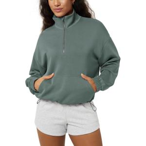 image:imageODODOS Womens Modal Soft Cinchable Sweatshirts Half Zipper Funnel Neck Oversize Pullover with PocketsSlate Green