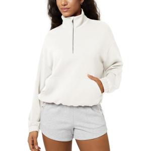 image:imageODODOS Womens Modal Soft Cinchable Sweatshirts Half Zipper Funnel Neck Oversize Pullover with PocketsWhite