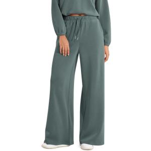 image:imageODODOS Womens Modal Soft Extra Wide Leg Pants with Pockets Drawstring High Waist PullOn Casual PantsSlate Green