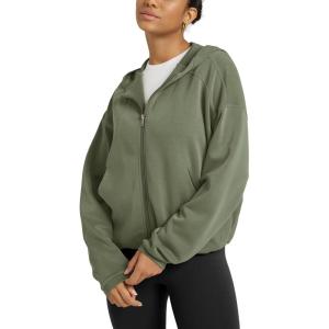 image:imageODODOS Womens Modal Soft Full Zip Hoodie Gathered Hem Long Sleeve Casual Oufit Hooded Jacket with PocketsDark Sage