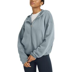 image:imageODODOS Womens Modal Soft Full Zip Hoodie Gathered Hem Long Sleeve Casual Oufit Hooded Jacket with PocketsGrey Blue