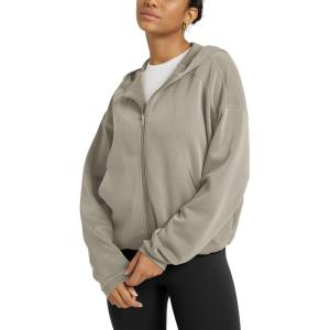 image:imageODODOS Womens Modal Soft Full Zip Hoodie Gathered Hem Long Sleeve Casual Oufit Hooded Jacket with PocketsKhaki