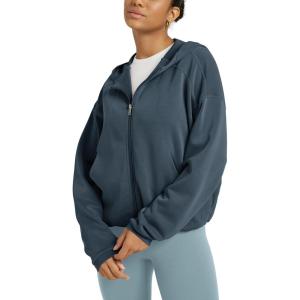 image:imageODODOS Womens Modal Soft Full Zip Hoodie Gathered Hem Long Sleeve Casual Oufit Hooded Jacket with PocketsNavy