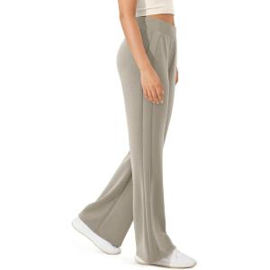 image:imageODODOS Womens Modal Soft Mini Flared Pants with Pockets High Waist PullOn Casual Lounge Pants2931 InseamKhaki Beige