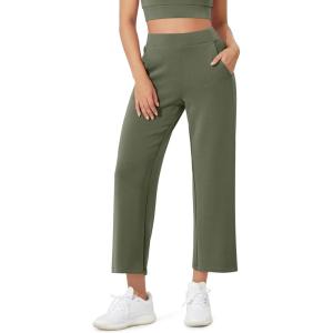 image:imageODODOS Womens Modal Soft Relaxed Cropped Pants High Waist Casual Wide Leg Pants with Pockets  25 InseamDark Sage