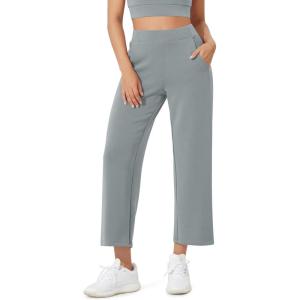 image:imageODODOS Womens Modal Soft Relaxed Cropped Pants High Waist Casual Wide Leg Pants with Pockets  25 InseamGrey Blue