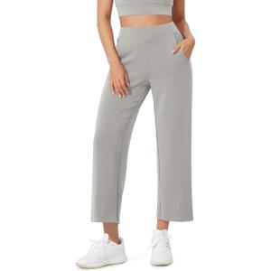 image:imageODODOS Womens Modal Soft Relaxed Cropped Pants High Waist Casual Wide Leg Pants with Pockets  25 InseamLight Gray