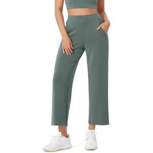 image:imageODODOS Womens Modal Soft Relaxed Cropped Pants High Waist Casual Wide Leg Pants with Pockets  25 InseamSlate Green