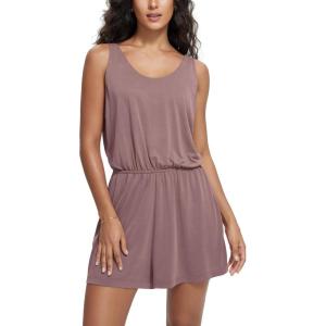 image:imageODODOS Womens Modal Soft Romper with Pockets Elastic Waist Sleeveless Outfit Summer Short JumpsuitsDusty Rose