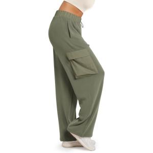 image:imageODODOS Womens Modal Soft Wide Leg Cargo Pants with Pockets Adjustable Shockcord High Waist Loose Jogger PantsDark Sage