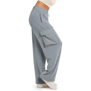 image:imageODODOS Womens Modal Soft Wide Leg Cargo Pants with Pockets Adjustable Shockcord High Waist Loose Jogger PantsGrey Blue