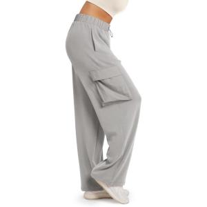 image:imageODODOS Womens Modal Soft Wide Leg Cargo Pants with Pockets Adjustable Shockcord High Waist Loose Jogger PantsLight Gray