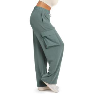 image:imageODODOS Womens Modal Soft Wide Leg Cargo Pants with Pockets Adjustable Shockcord High Waist Loose Jogger PantsSlate Green