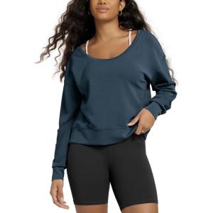 image:imageODODOS Womens Modal SoftBreezy Wide Scoop Neck Pullover Oversized Long Sleeve SweatshirtsDeep Blue