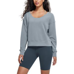 image:imageODODOS Womens Modal SoftBreezy Wide Scoop Neck Pullover Oversized Long Sleeve SweatshirtsGrey Blue