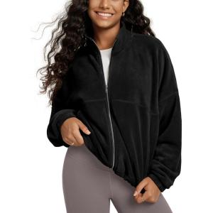 image:imageODODOS Womens Polar Fleece FullZip Cinchable Jacket  Soft Warm Winter Layering Long Sleeve Outerwear with PocketsBlack