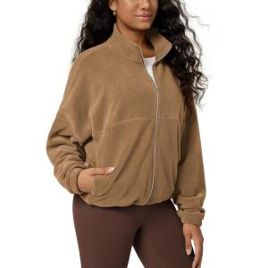 image:imageODODOS Womens Polar Fleece FullZip Cinchable Jacket  Soft Warm Winter Layering Long Sleeve Outerwear with PocketsCaramel Brown