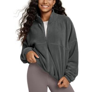 image:imageODODOS Womens Polar Fleece FullZip Cinchable Jacket  Soft Warm Winter Layering Long Sleeve Outerwear with PocketsCharcoal