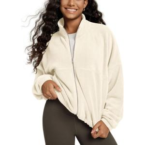 image:imageODODOS Womens Polar Fleece FullZip Cinchable Jacket  Soft Warm Winter Layering Long Sleeve Outerwear with PocketsCream