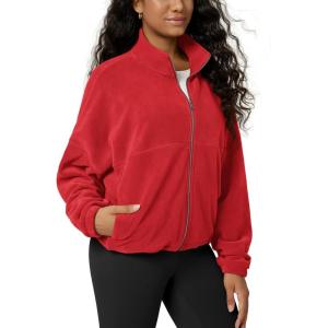 image:imageODODOS Womens Polar Fleece FullZip Cinchable Jacket  Soft Warm Winter Layering Long Sleeve Outerwear with PocketsRed