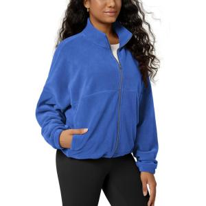 image:imageODODOS Womens Polar Fleece FullZip Cinchable Jacket  Soft Warm Winter Layering Long Sleeve Outerwear with PocketsVictoria Blue