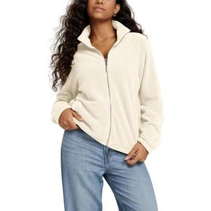 image:imageODODOS Womens Polar Fleece FullZip Jacket  Soft Warm Winter Essential Long Sleeve Outerwear with PocketsCream