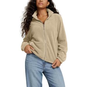 image:imageODODOS Womens Polar Fleece FullZip Jacket  Soft Warm Winter Essential Long Sleeve Outerwear with PocketsSandstone