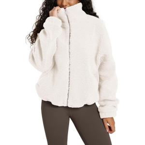 image:imageODODOS Womens Sherpa Fleece FullZip Jacket Long Sleeve Coat Soft Warm Cinchable Outerwear with PocketsIvory White