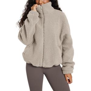 image:imageODODOS Womens Sherpa Fleece FullZip Jacket Long Sleeve Coat Soft Warm Cinchable Outerwear with PocketsOatmeal