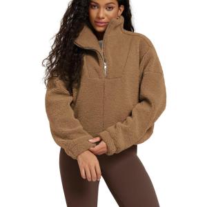 image:imageODODOS Womens Sherpa Fleece HalfZip Pullover  Cozy Warm Long Sleeve Sweatshirt Cinchable Outerwear with PocketsCognac Copper
