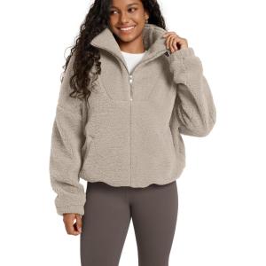 image:imageODODOS Womens Sherpa Fleece HalfZip Pullover  Cozy Warm Long Sleeve Sweatshirt Cinchable Outerwear with PocketsOatmeal