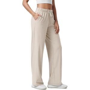 image:imageODODOS Womens Straight Leg Pants Ultra Soft odSTRATUM Tech Relaxed Casual Pajama Lounge Pants with Pockets272931 InseamEcru Heather