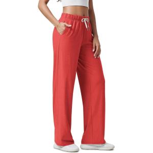 image:imageODODOS Womens Straight Leg Pants Ultra Soft odSTRATUM Tech Relaxed Casual Pajama Lounge Pants with Pockets272931 InseamRed Heather