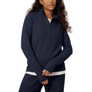 image:imageODODOS Womens Stretch Fleece HalfZip Sweatshirts  Ultra Soft Cozy Warm Long Sleeve Mock Neck Pullover TopsNavy