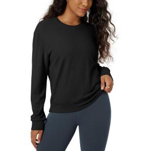 image:imageODODOS Womens Stretch Fleece Long Sleeve Sweatshirts  UltraSoft Cozy Warm Crewneck Pullover TopsBlack