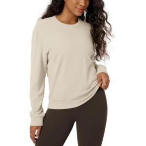 image:imageODODOS Womens Stretch Fleece Long Sleeve Sweatshirts  UltraSoft Cozy Warm Crewneck Pullover TopsOatmeal