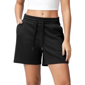 image:imageODODOS Womens Sweat Shorts 5 Cotton French Terry High Waist Workout Casual Lounge Shorts with PocketsBlack