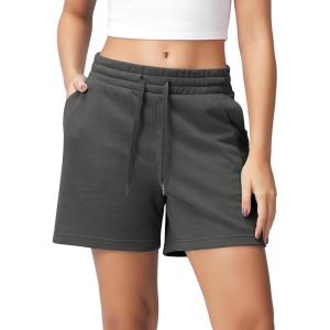 image:imageODODOS Womens Sweat Shorts 5 Cotton French Terry High Waist Workout Casual Lounge Shorts with PocketsCharcoal