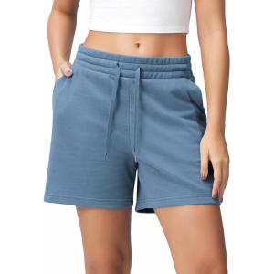 image:imageODODOS Womens Sweat Shorts 5 Cotton French Terry High Waist Workout Casual Lounge Shorts with PocketsSteel Blue