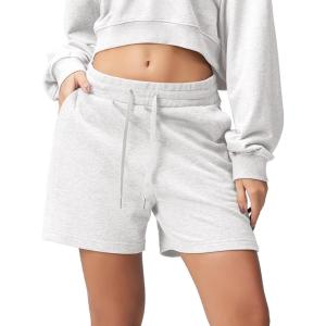 image:imageODODOS Womens Sweat Shorts 5 Cotton French Terry High Waist Workout Casual Lounge Shorts with PocketsWhite Heather
