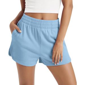 image:imageODODOS Womens Sweat Shorts Cotton French Terry Curved Hem Workout Casual Relaxed Lounge Shorts with PocketsAir Blue