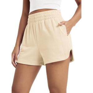 image:imageODODOS Womens Sweat Shorts Cotton French Terry Curved Hem Workout Casual Relaxed Lounge Shorts with PocketsBeige