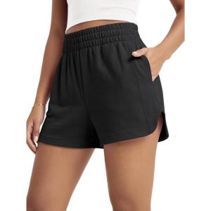 image:imageODODOS Womens Sweat Shorts Cotton French Terry Curved Hem Workout Casual Relaxed Lounge Shorts with PocketsBlack