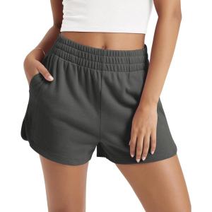 image:imageODODOS Womens Sweat Shorts Cotton French Terry Curved Hem Workout Casual Relaxed Lounge Shorts with PocketsCharcoal