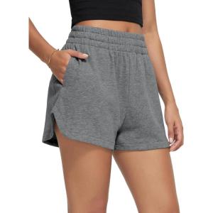 image:imageODODOS Womens Sweat Shorts Cotton French Terry Curved Hem Workout Casual Relaxed Lounge Shorts with PocketsCharcoal Heather